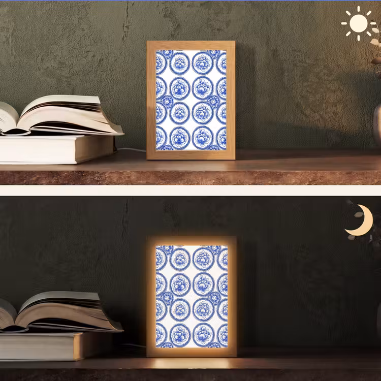 Cirkels - Bloemen - Blauw Light Box met kabel (Tafellamp) klein 925 -sfeer3