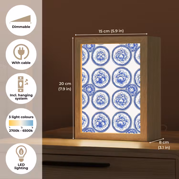Cirkels - Bloemen - Blauw Light Box met kabel (Tafellamp) klein 925 -USP_EN