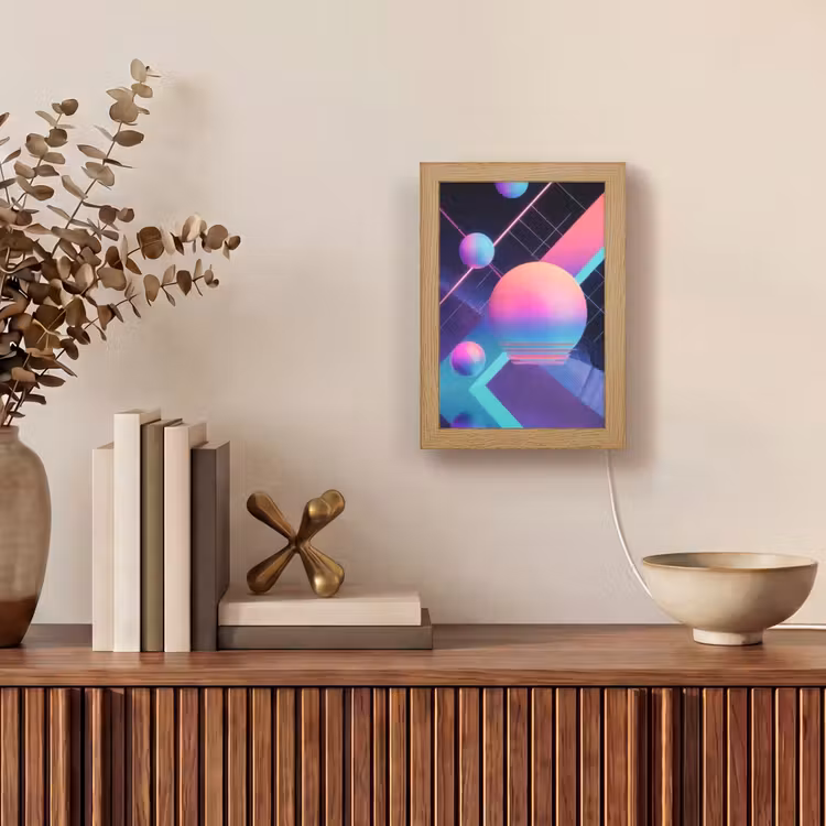 Cirkels - Vlakken - Abstract - Blauw Light Box met kabel (Tafellamp) klein -sfeer2