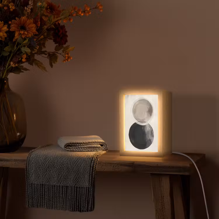 Cirkels - Vorm - Beige - Abstract Light Box met kabel (Tafellamp) klein -sfeer4