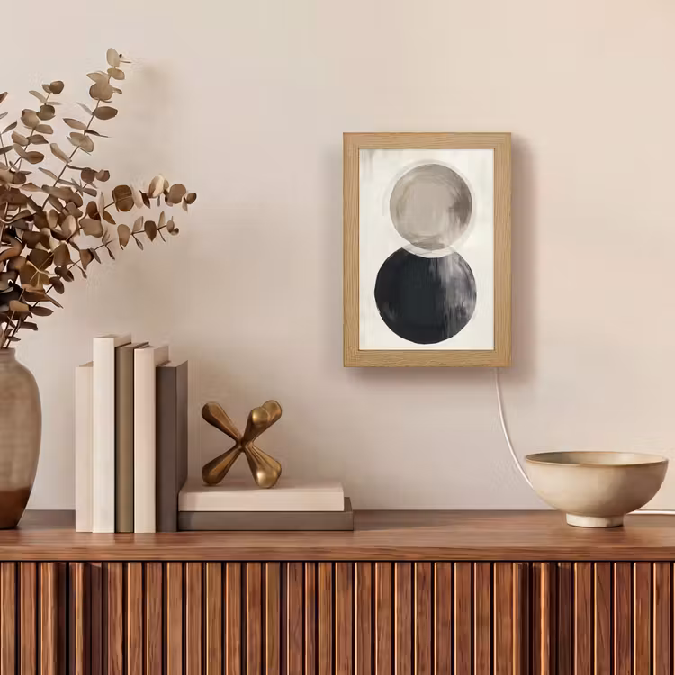 Cirkels - Vorm - Beige - Abstract Light Box met kabel (Tafellamp) klein -sfeer2
