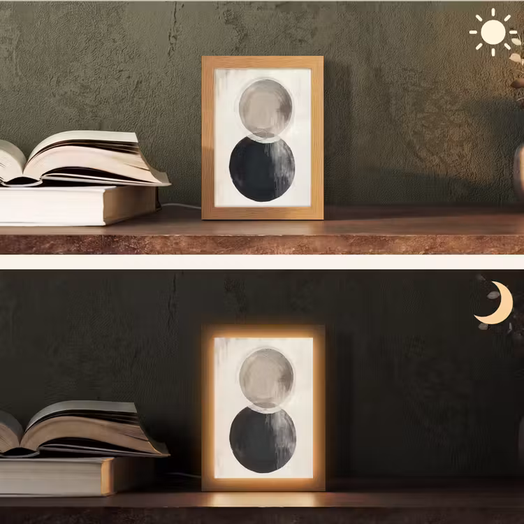 Cirkels - Vorm - Beige - Abstract Light Box met kabel (Tafellamp) klein -sfeer3