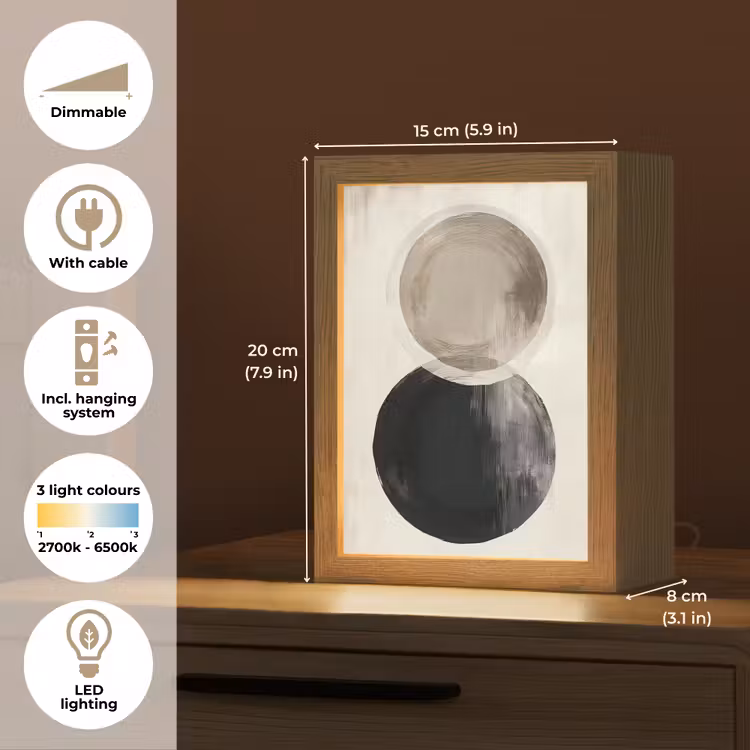 Cirkels - Vorm - Beige - Abstract Light Box met kabel (Tafellamp) klein -USP_EN