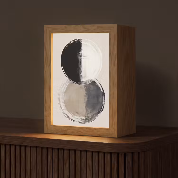 Cirkels - Strepen - Minimalistisch - Zwart Light Box met kabel (Tafellamp) klein -z3d_website