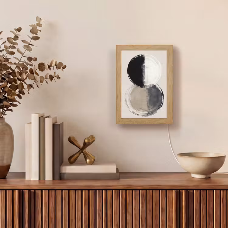 Cirkels - Strepen - Minimalistisch - Zwart Light Box met kabel (Tafellamp) klein -sfeer2