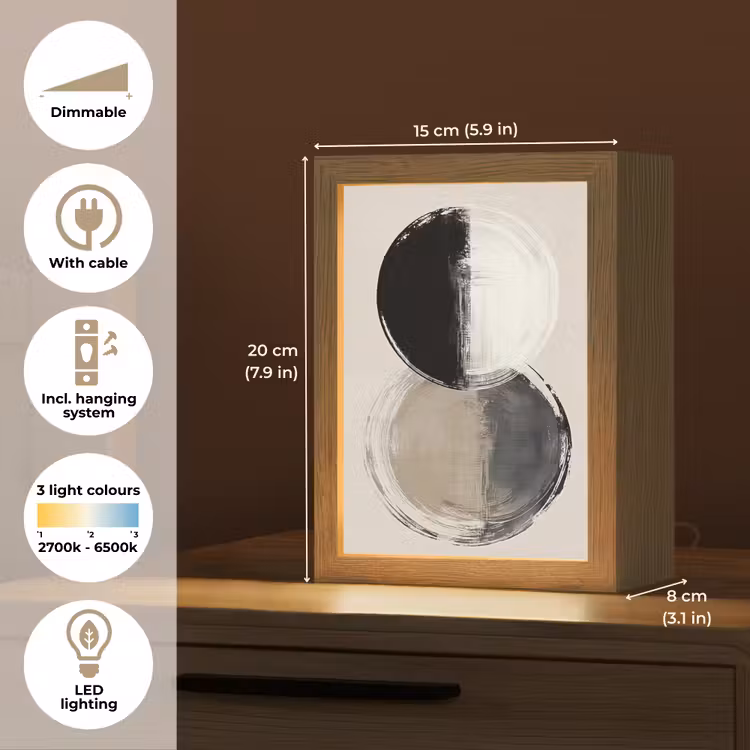Cirkels - Strepen - Minimalistisch - Zwart Light Box met kabel (Tafellamp) klein -USP_EN