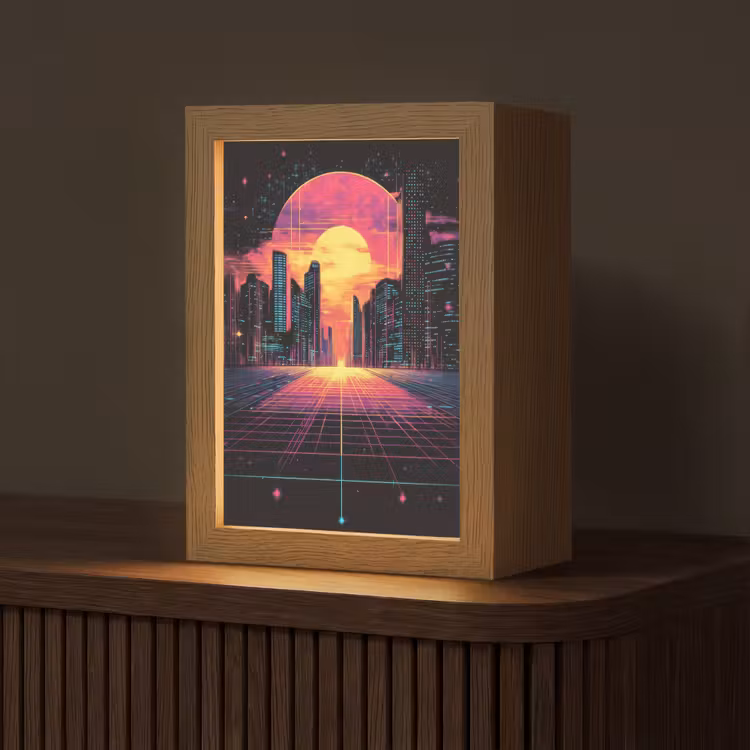 Stad - Gebouwen - Zon - Geel Light Box met kabel (Tafellamp) klein -z3d_website