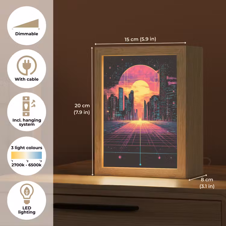 Stad - Gebouwen - Zon - Geel Light Box met kabel (Tafellamp) klein -USP_EN