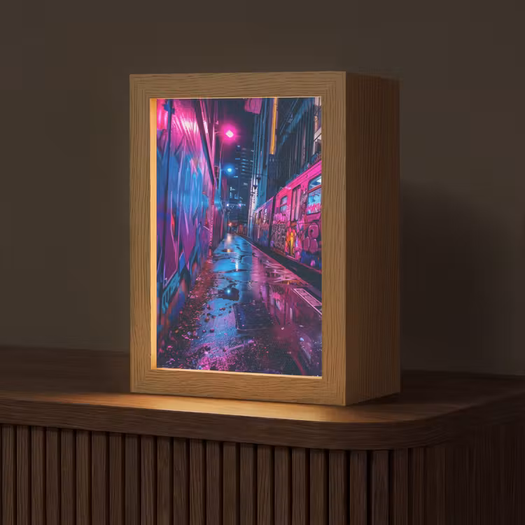 Stad - Neon -  Nacht - Roze - Graffiti Light Box met kabel (Tafellamp) klein -z3d_website