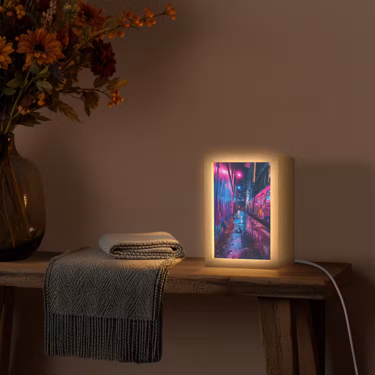 Stad - Neon -  Nacht - Roze - Graffiti Light Box met kabel (Tafellamp) klein -sfeer4
