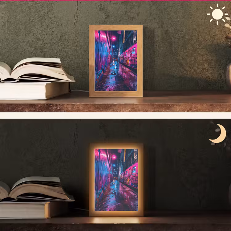 Stad - Neon -  Nacht - Roze - Graffiti Light Box met kabel (Tafellamp) klein -sfeer3