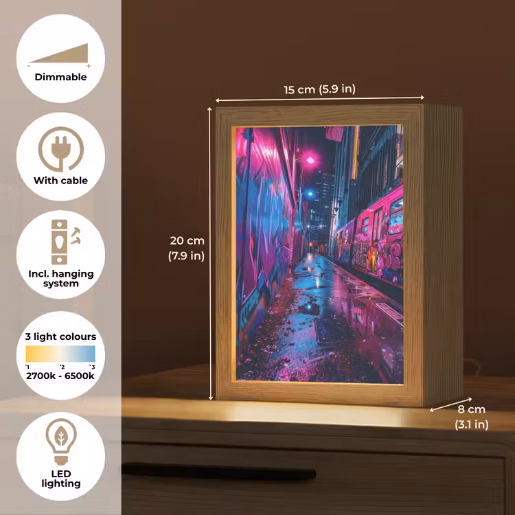 Stad - Neon -  Nacht - Roze - Graffiti Light Box met kabel (Tafellamp) klein -USP_EN