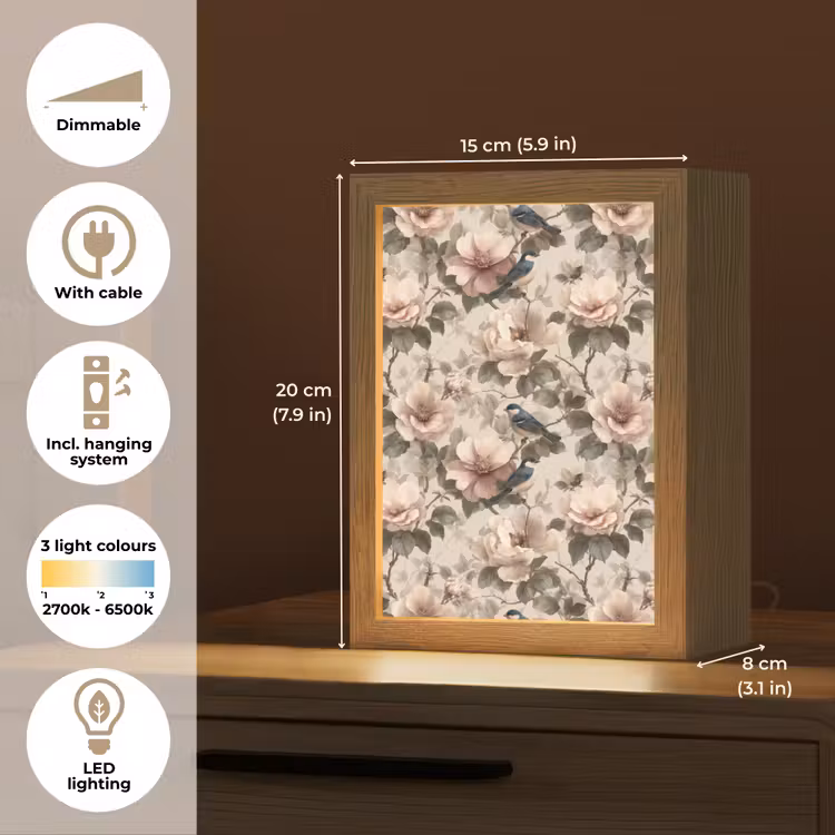 Klassiek - Vogels - Kleurrijk Light Box met kabel (Tafellamp) klein 925 -USP_EN