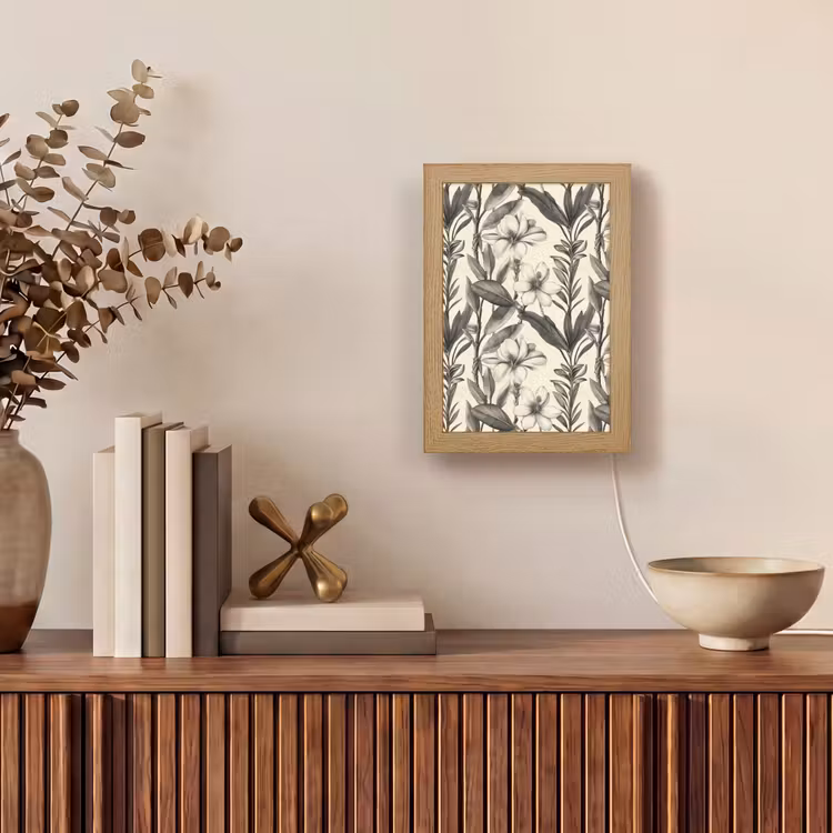 Klassiek - Botanisch - Zwart - Beige Light Box met kabel (Tafellamp) klein 925 -sfeer2