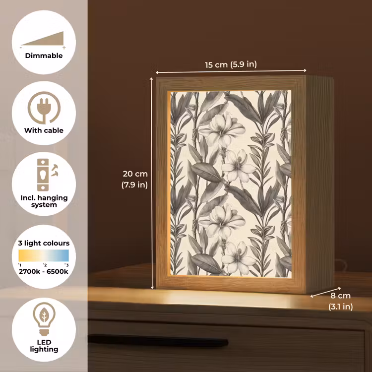 Klassiek - Botanisch - Zwart - Beige Light Box met kabel (Tafellamp) klein 925 -USP_EN