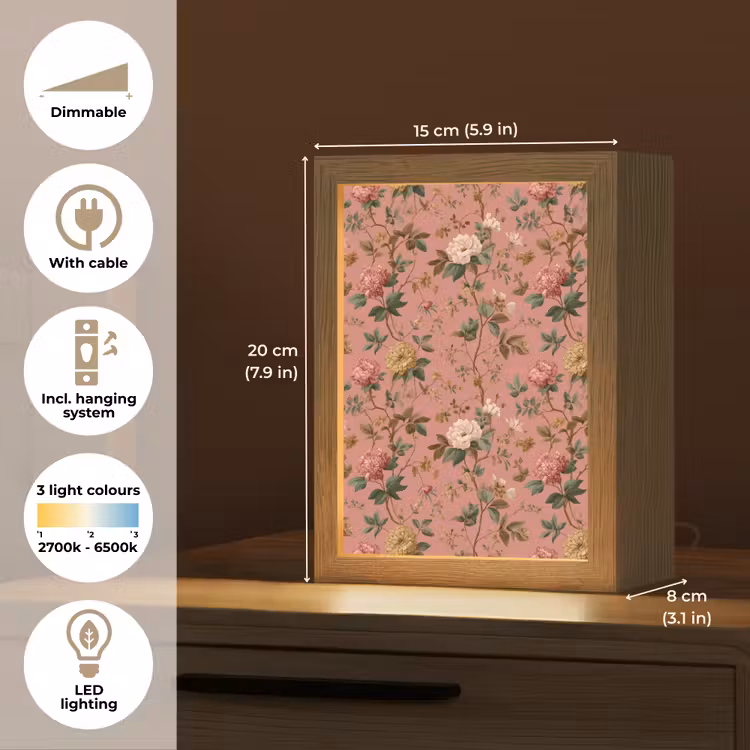 Klassiek - Botanisch - Roze Light Box met kabel (Tafellamp) klein 925 -USP_EN