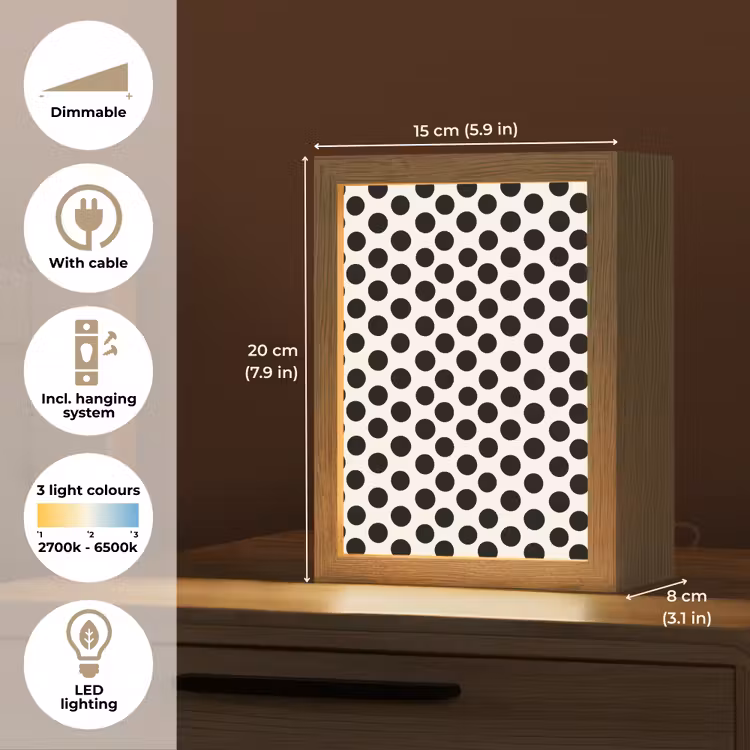 Klassiek - Stippen - Zwart Light Box met kabel (Tafellamp) klein 925 -USP_EN