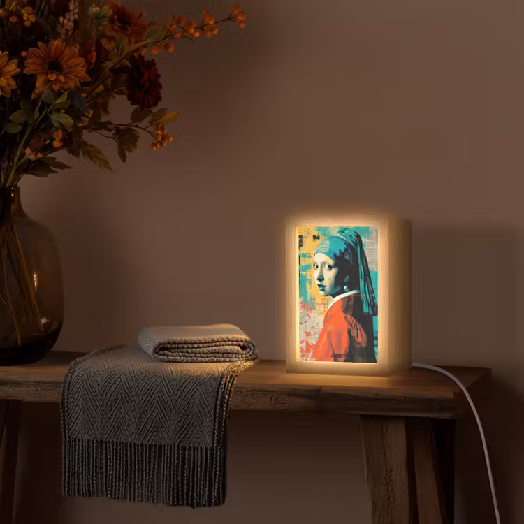 Klassiek - Pareloorbel - Streetartstijl - Kleurrijk Light Box met kabel (Tafellamp) klein -sfeer4