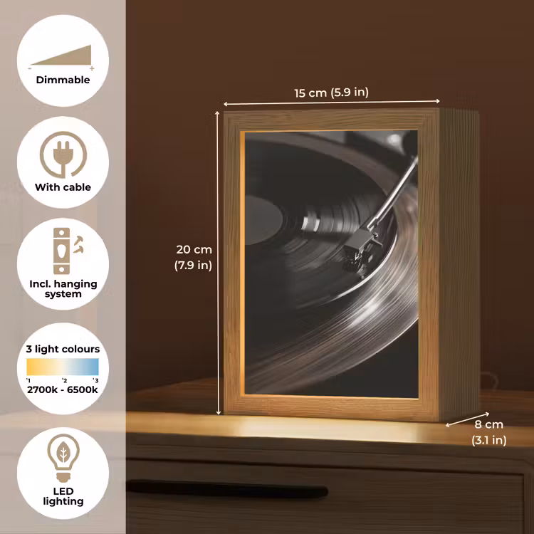 Close-up - Vinylplaat - Platenspeler - Zwart Light Box met kabel (Tafellamp) klein -USP_EN
