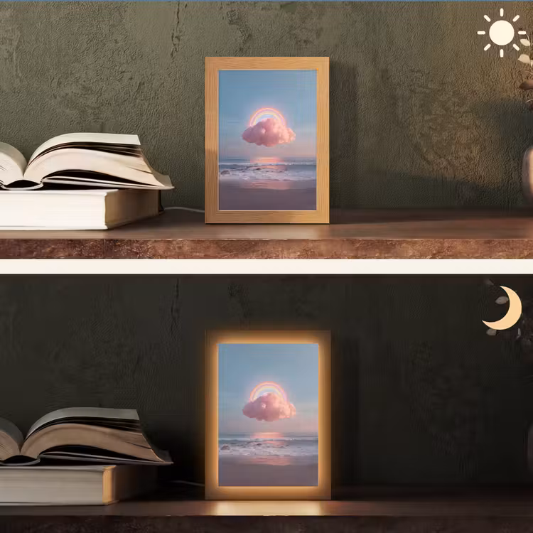 Wolk - Regenboog - Zee Light Box met kabel (Tafellamp) klein -sfeer3