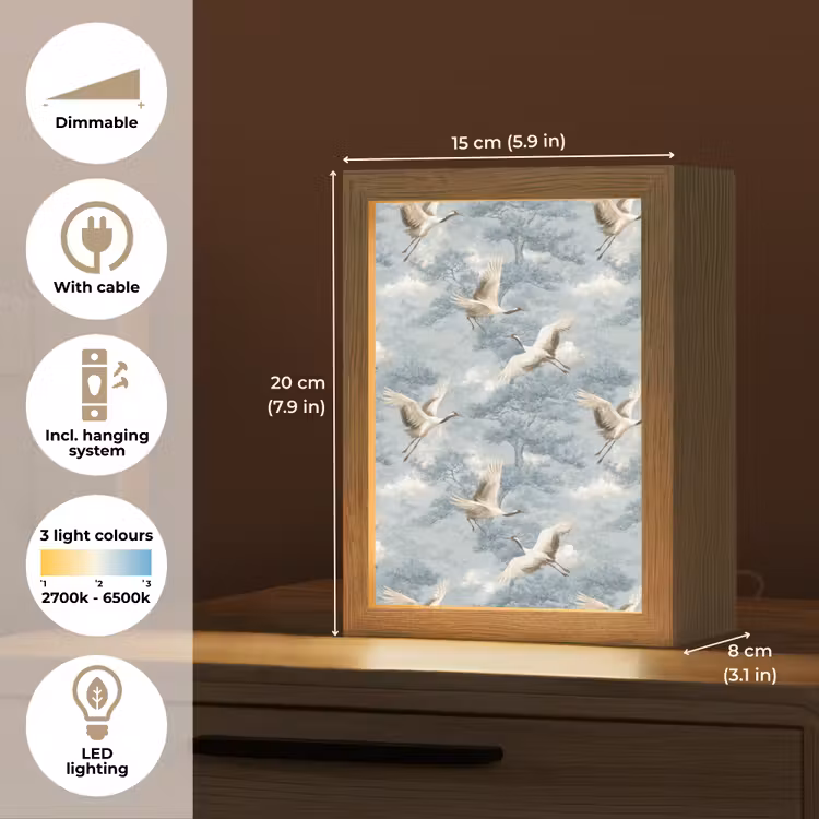 Wolken - Kraanvogels - Blauw Light Box met kabel (Tafellamp) klein 925 -USP_EN