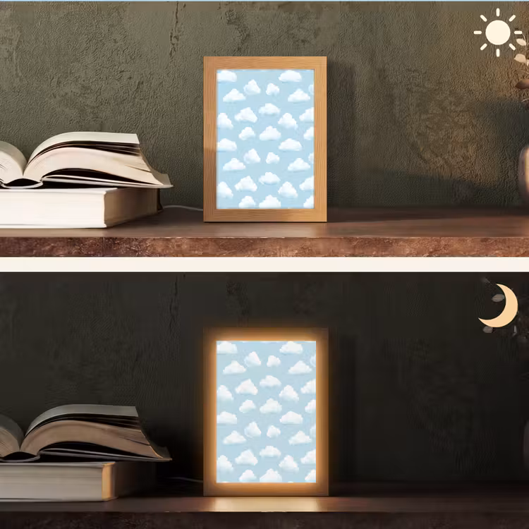 Wolken - Illustratie - Blauw Light Box met kabel (Tafellamp) klein 925 -sfeer3