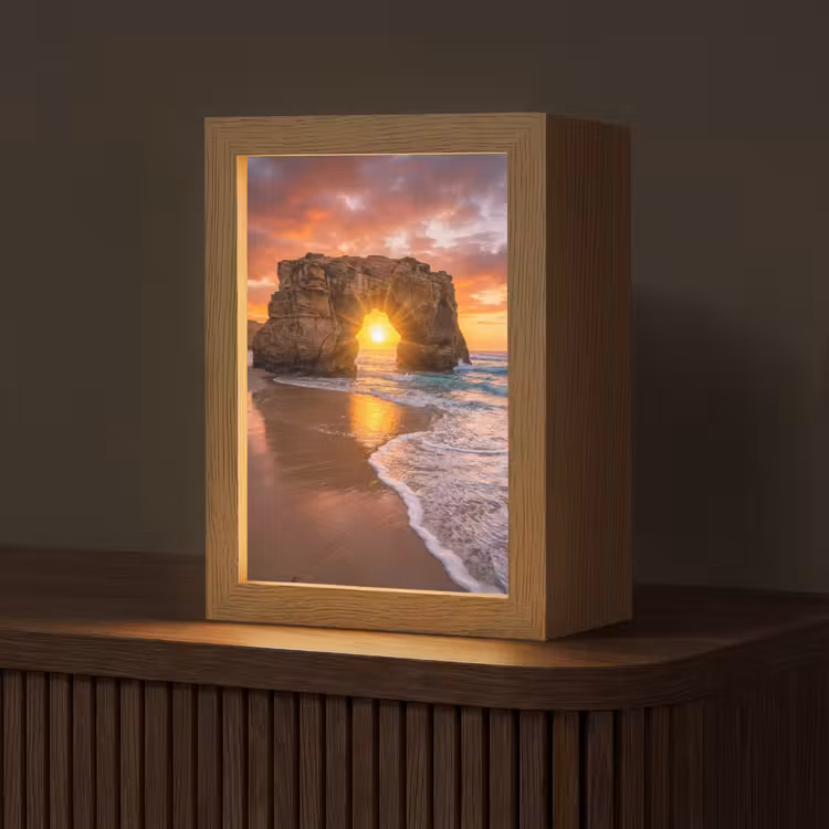 Kust - Rots - Zonsondergang - Zee - Natuur Light Box met kabel (Tafellamp) klein -z3d_website