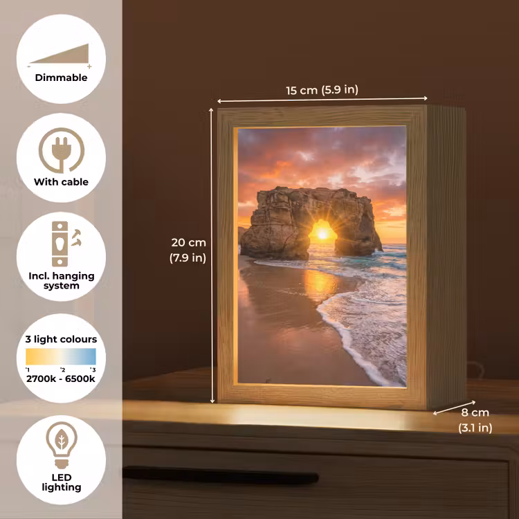 Kust - Rots - Zonsondergang - Zee - Natuur Light Box met kabel (Tafellamp) klein -USP_EN
