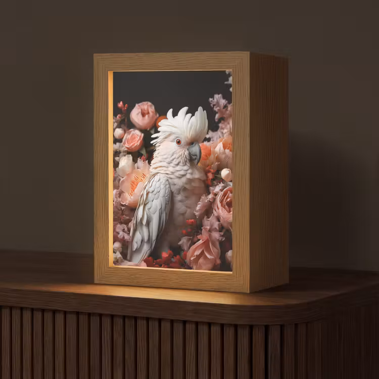 Kaketoe - Dier - Natuur - Botanisch - Bloemen - Roze Light Box met kabel (Tafellamp) klein -z3d_website