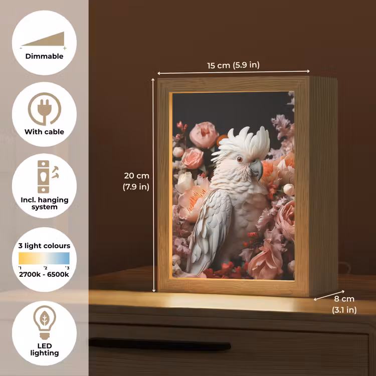 Kaketoe - Dier - Natuur - Botanisch - Bloemen - Roze Light Box met kabel (Tafellamp) klein -USP_EN
