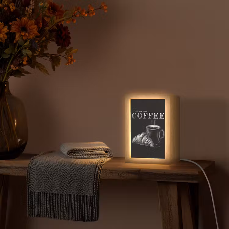 Koffie - Croissant - Tekst Light Box met kabel (Tafellamp) klein -sfeer4