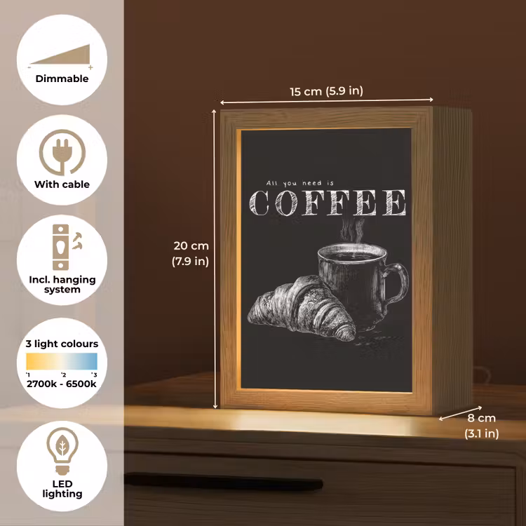 Koffie - Croissant - Tekst Light Box met kabel (Tafellamp) klein -USP_EN