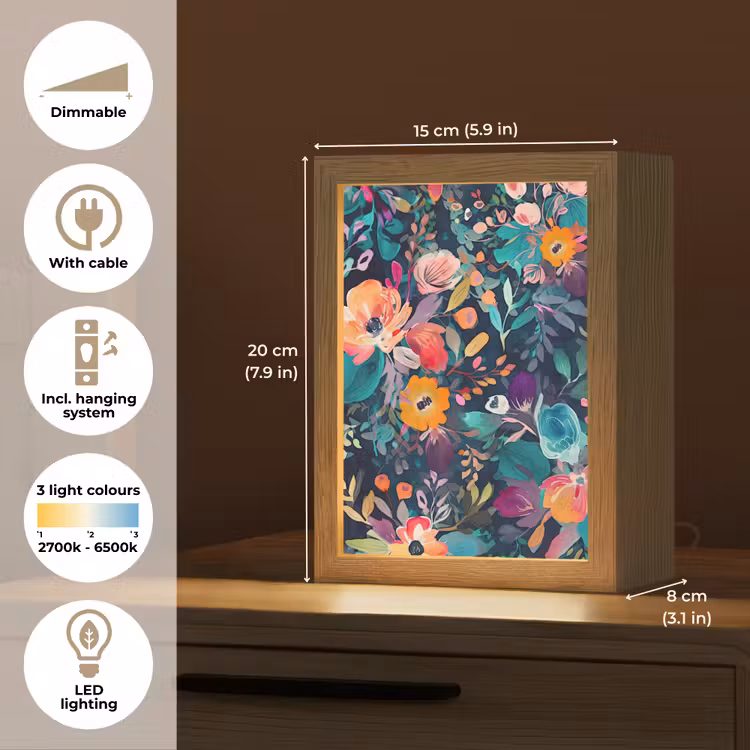 Kleurrijk - Bloemen - Kunst - Natuur - Hippie Light Box met kabel (Tafellamp) klein -USP_EN