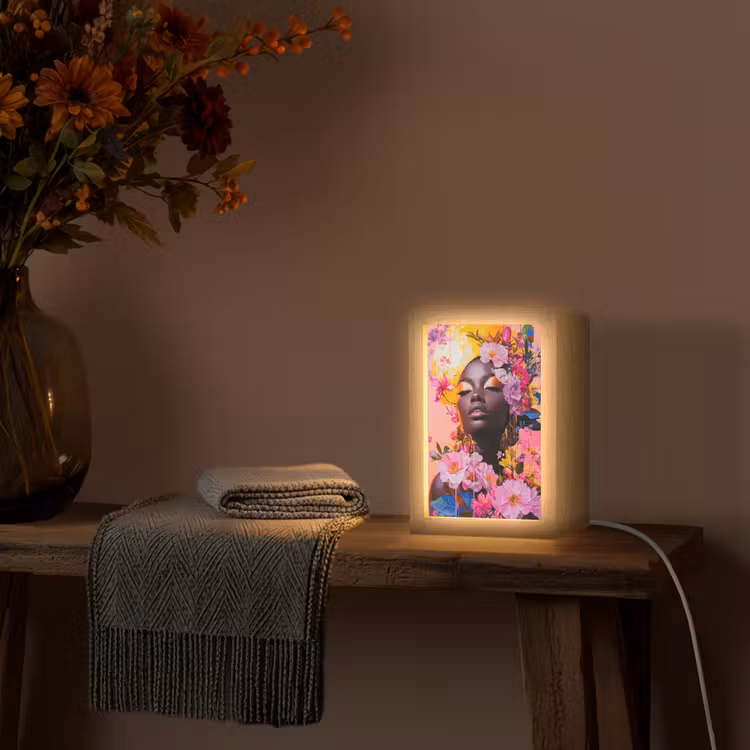 Kleurrijk - Bloemen - Vrouw - Zon Light Box met kabel (Tafellamp) klein -sfeer4