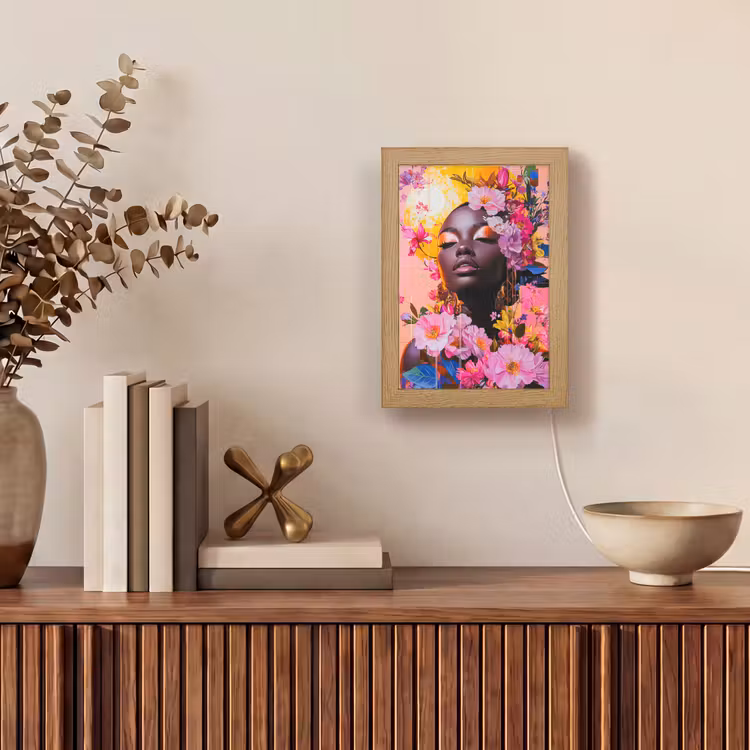 Kleurrijk - Bloemen - Vrouw - Zon Light Box met kabel (Tafellamp) klein -sfeer2