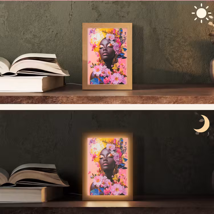 Kleurrijk - Bloemen - Vrouw - Zon Light Box met kabel (Tafellamp) klein -sfeer3