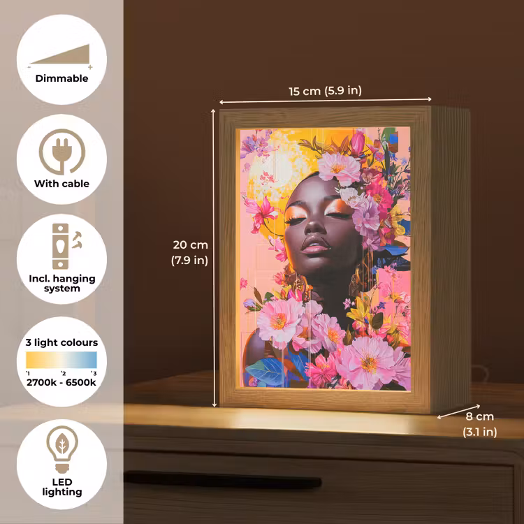 Kleurrijk - Bloemen - Vrouw - Zon Light Box met kabel (Tafellamp) klein -USP_EN