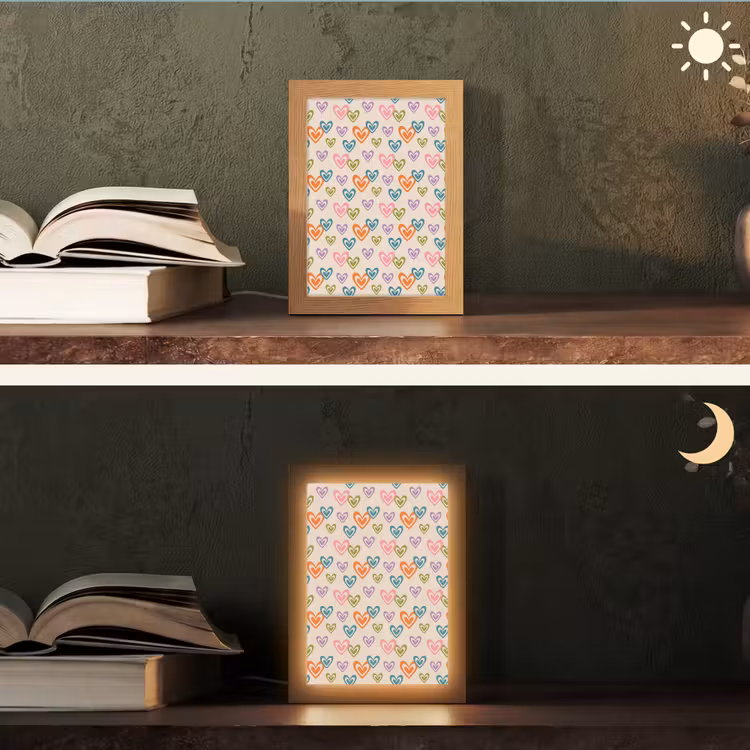 Kleurrijk - Hartjes - Patroon - Beige Light Box met kabel (Tafellamp) klein 925 -sfeer3
