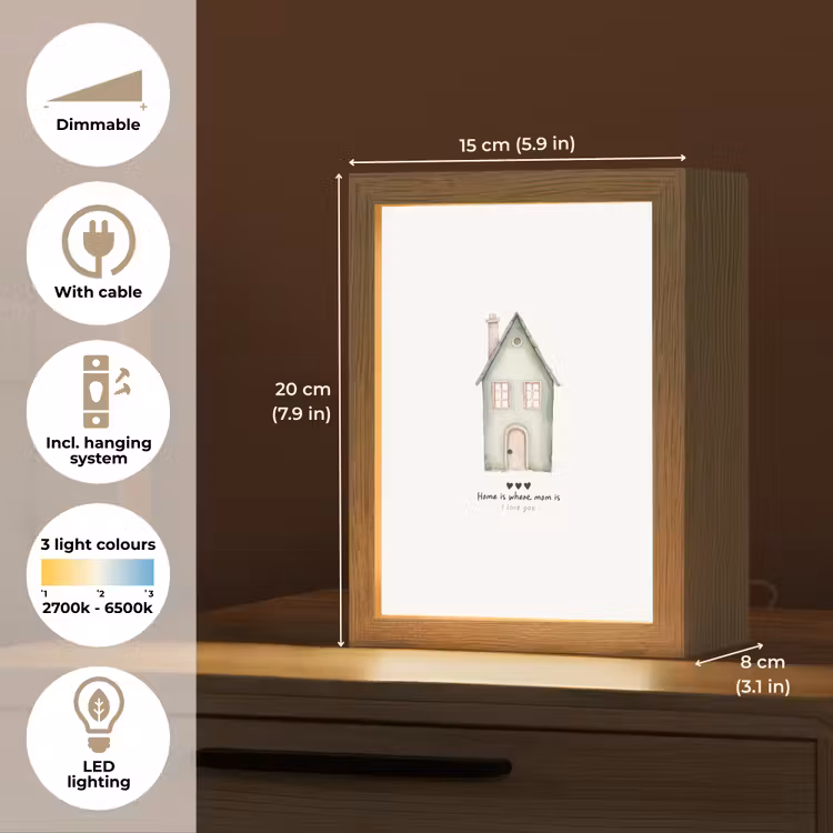 Huisje - Groen - Tekst - Liefdevol Light Box met kabel (Tafellamp) klein -USP_EN