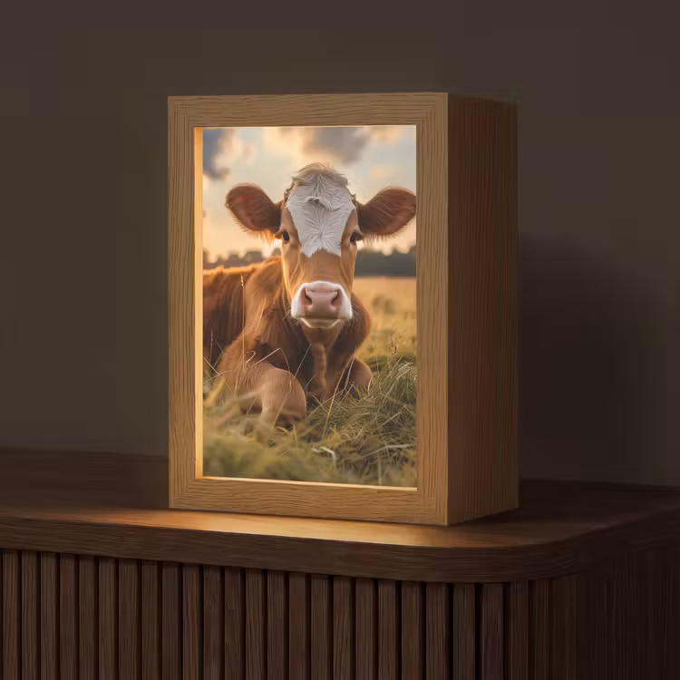 Koe - Dier - Weiland - Gras - Dieren - Natuur Light Box met kabel (Tafellamp) klein -z3d_website