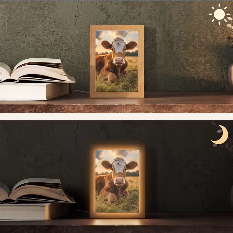 Koe - Dier - Weiland - Gras - Dieren - Natuur Light Box met kabel (Tafellamp) klein -sfeer3