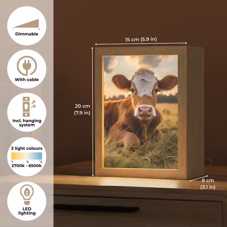 Koe - Dier - Weiland - Gras - Dieren - Natuur Light Box met kabel (Tafellamp) klein -USP_EN