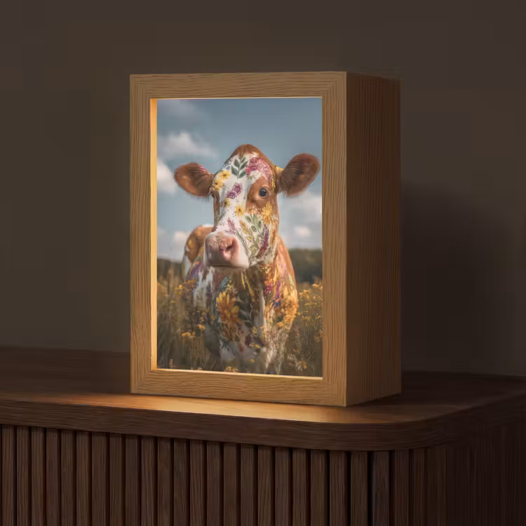 Koe - Bloemen - Weiland Light Box met kabel (Tafellamp) klein -z3d_website