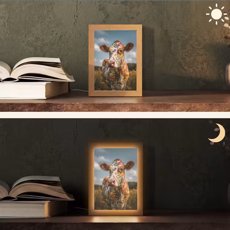 Koe - Bloemen - Weiland Light Box met kabel (Tafellamp) klein -sfeer3