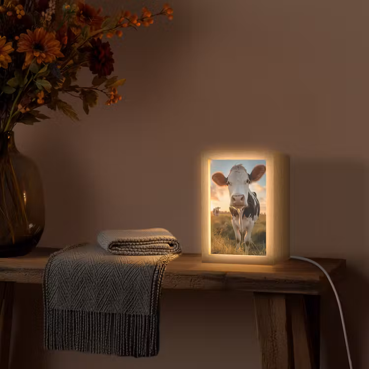 Koe - Weiland - Dieren portret - Natuur - Koeien Light Box met kabel (Tafellamp) klein -sfeer4