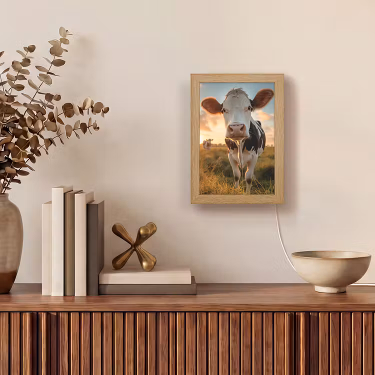 Koe - Weiland - Dieren portret - Natuur - Koeien Light Box met kabel (Tafellamp) klein -sfeer2