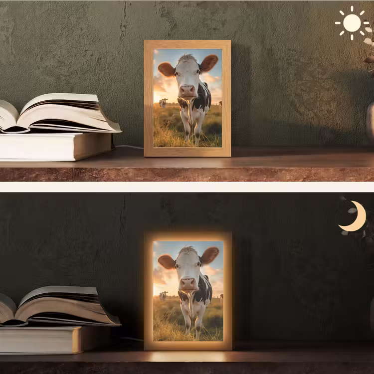 Koe - Weiland - Dieren portret - Natuur - Koeien Light Box met kabel (Tafellamp) klein -sfeer3
