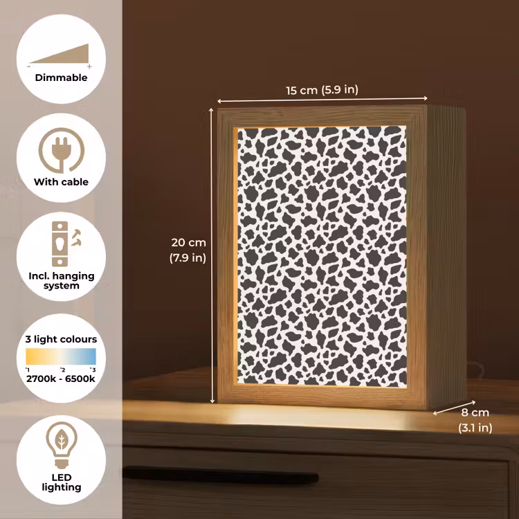 Koe - Vlekken - Patroon - Zwart Light Box met kabel (Tafellamp) klein 925 -USP_EN