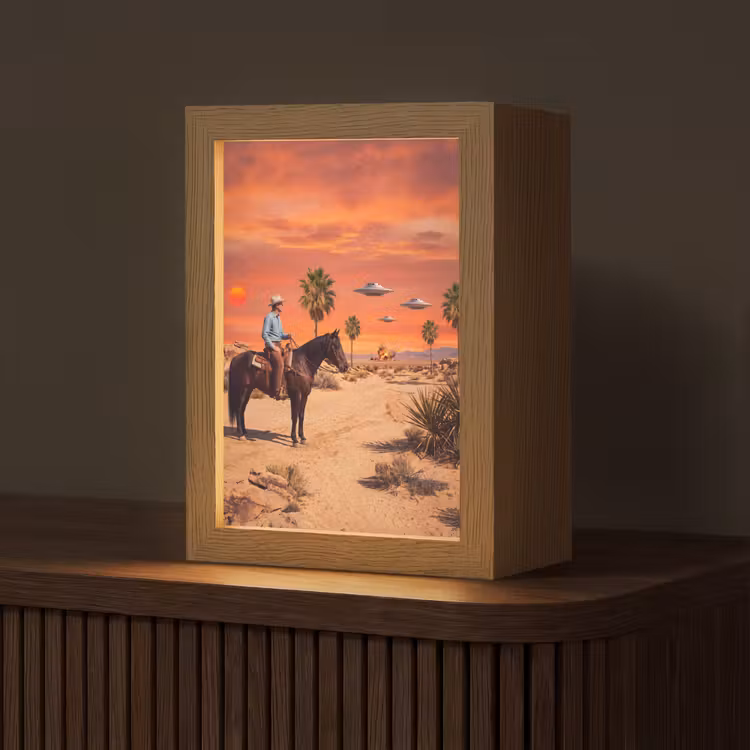 Table Lamp - Cowboy - Horse - Desert - Cowboy - Paard - Woestijn Light Box met kabel (Tafellamp) klein