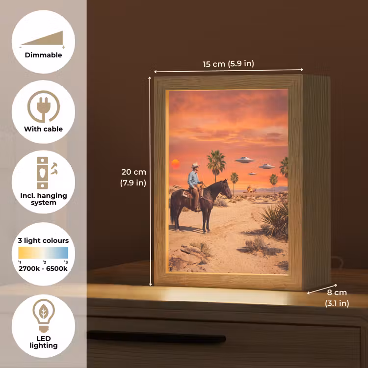 Table Lamp - Cowboy - Horse - Desert - Cowboy - Paard - Woestijn Light Box met kabel (Tafellamp) klein